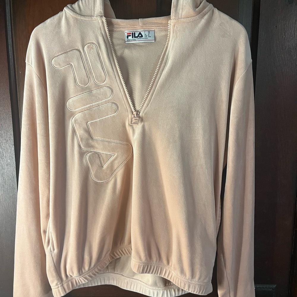 Fila blush velour half zip crop hoody